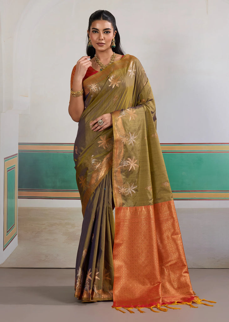 Herbal Green Woven Tussar Silk Saree