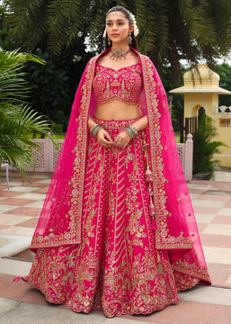 Hot Pink Heavy Embroidered Stitched Designer Lehenga