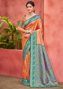 Russet Orange Woven Kanjivaram Silk Saree