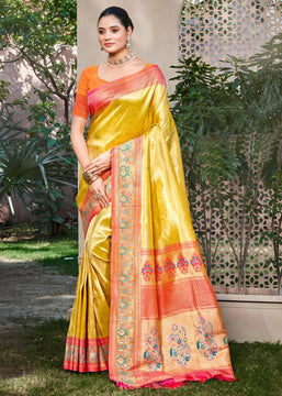Cyber Yellow Woven Kanjivaram Silk Saree