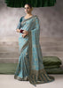 “Exclusive Offer” : Aruba Blue Banarasi Designer Saree With Embroidered Blouse