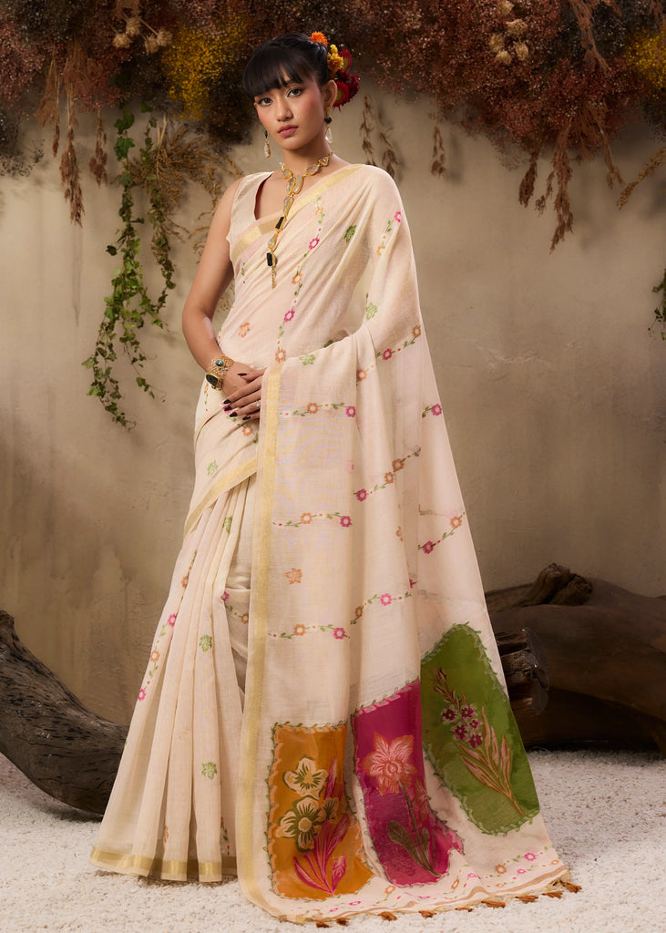 Snow White Woven Cotton Silk Saree