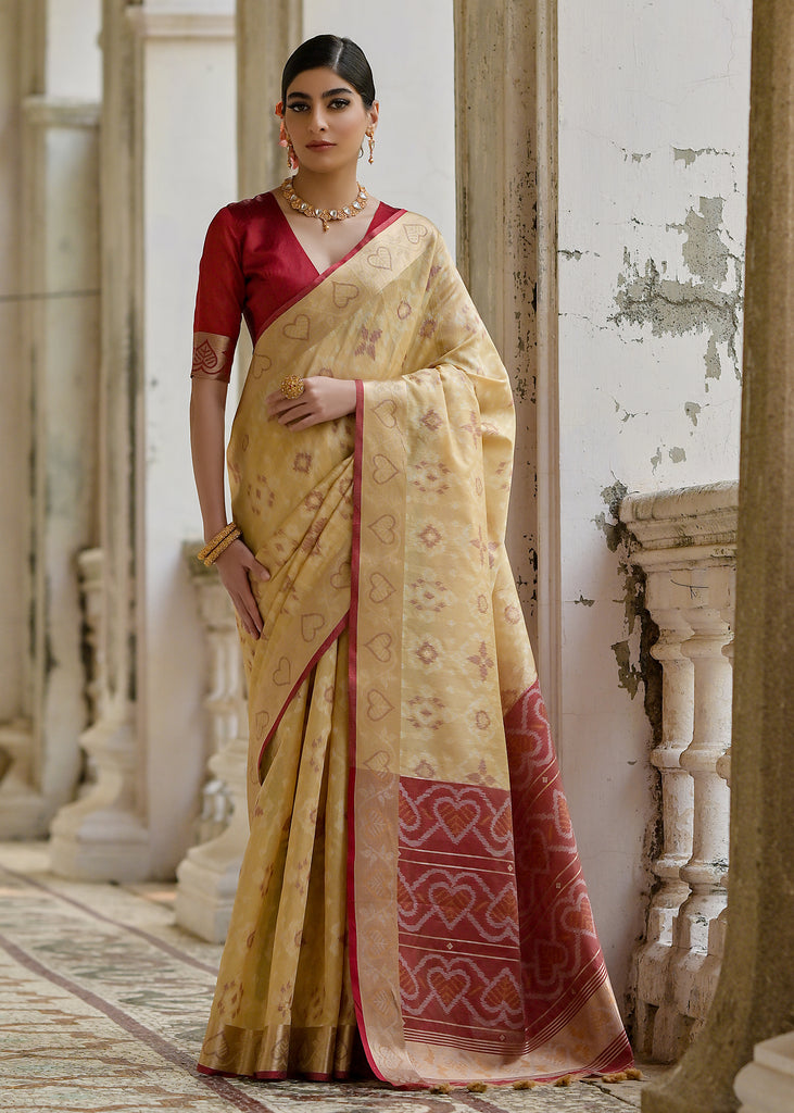 Sunlight Cream Woven Patola Silk Saree