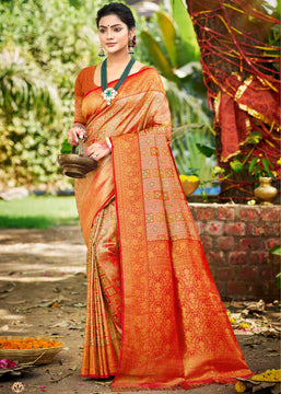 Red Dual Tone Woven Banarasi Silk Saree