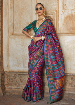 Phlox Purple Printed Kashmiri Jamewar Saree