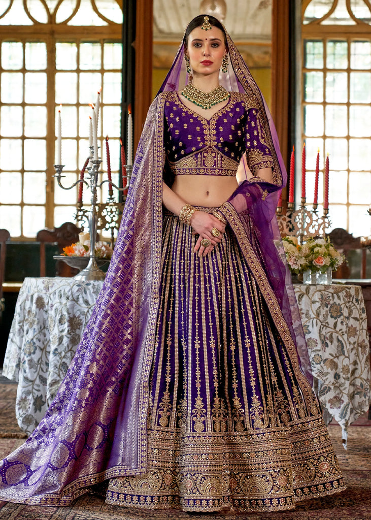 Dark Purple Heavy Embroidered Designer Lehenga
