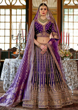 Dark Purple Heavy Embroidered Designer Lehenga