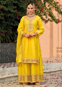 Blazing Yellow Embroidered Designer Suit Set