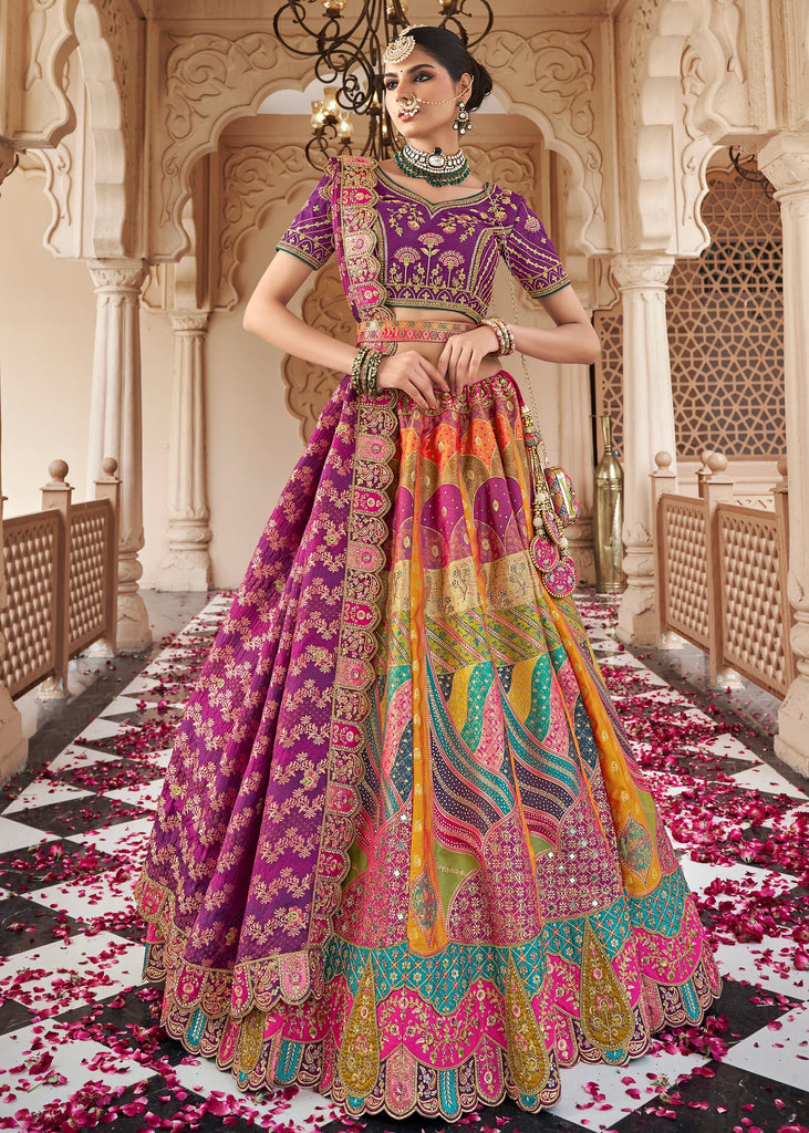 Multicolor Banarasi Silk Embroidered Lehenga