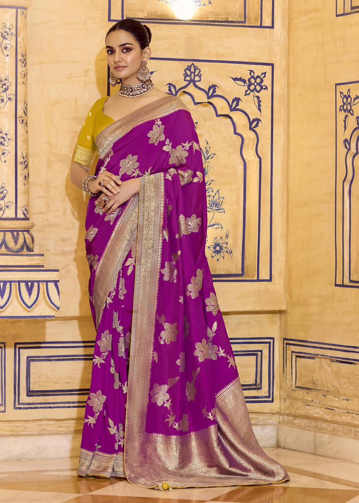 Sparkling Purple Woven Banarasi Silk Saree