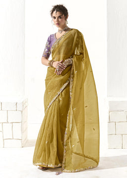 Herbal Green Designer Organza Tissue Silk Saree