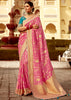 Peach Pink Woven Banarasi Designer Silk Saree With Embroidered Blouse