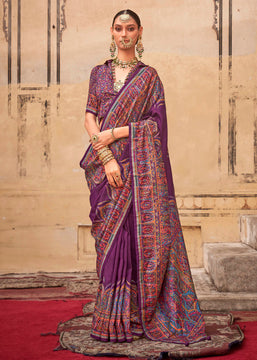 Royal Purple Printed Kashmiri Jamewar Saree