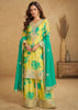Yellow And Green Embroidered Plazzo Set