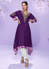 Dark Purple A-Line Embroidered Kurta