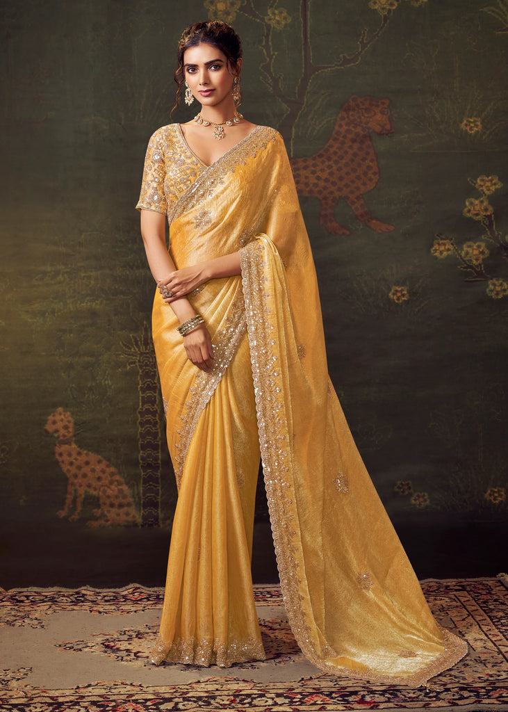 Sunshine Yellow Designer Tissue Silk Saree