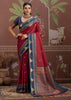 Maroon Red Woven Tussar Silk Saree