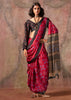 Cherry Red Printed Crepe Satin Silk Saree