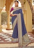 Navy Blue Woven Banarasi Designer Silk Saree With Embroidered Blouse