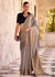 Silver Grey Woven Banarasi Linen Silk Saree with Velvet Blouse