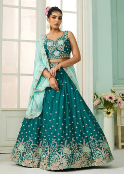 Rama Green Georgette Embroidered Sequins Lehenga Set