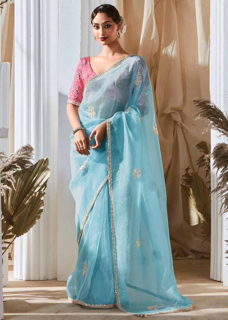 Pre Order: Angel Blue Designer Silk Saree