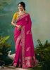 Rani Pink Woven Embroidered Banarasi Silk Saree