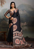 Ink Black Printed Satin Silk Saree