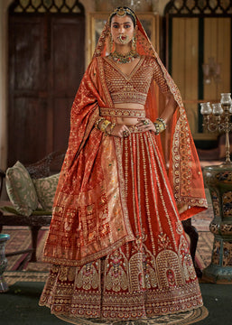 Orange Heavy Embroidered Designer Lehenga