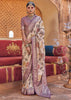 Sand Beige Floral Printed Silk Saree With Contrast Border