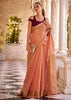 Coral Orange Woven Banarasi Linen Silk Saree with Velvet Blouse