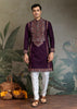 Wine Purple Embroidered Stitched Kurta Set
