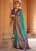 Teal Green Printed Silk Saree With Contrast Blouse
