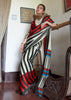 Black White Bold Stripe Printed Satin Crepe Saree