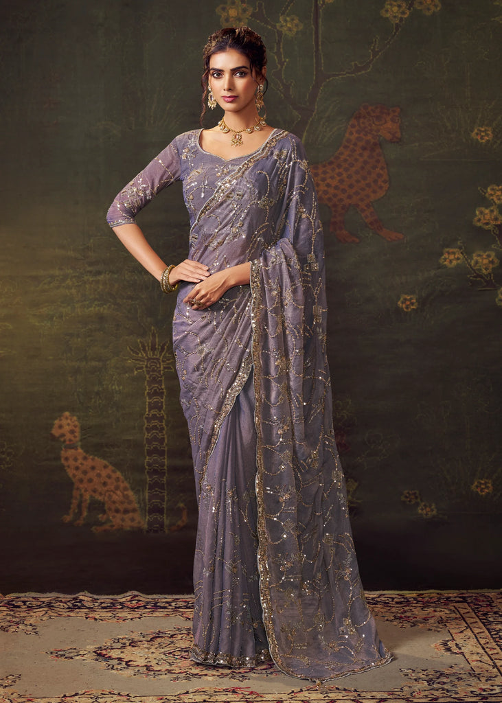 Allure Blue Designer Tissue Silk Saree