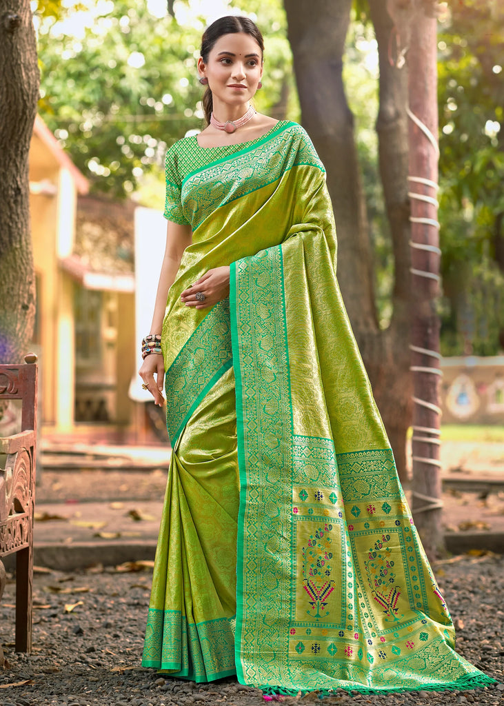 Glow Green Woven Kanjivaram Silk Saree