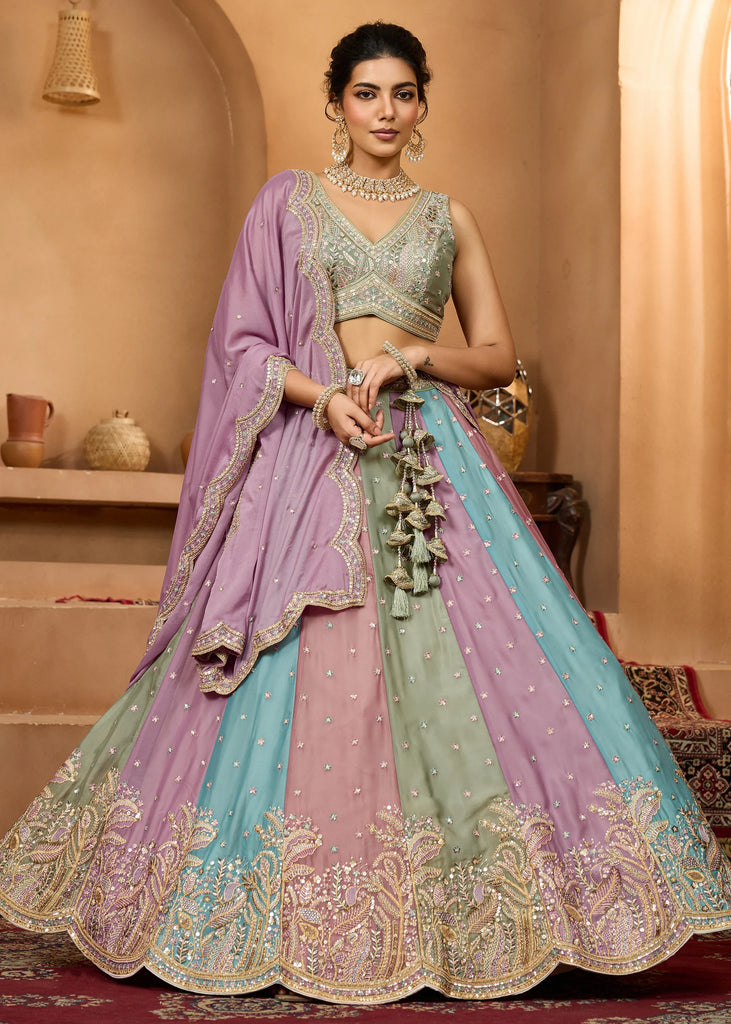 Multicolored Georgette Embroidered Sequins Lehenga Set