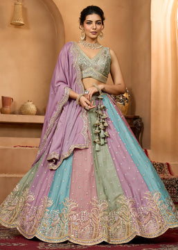 Multicolored Georgette Embroidered Sequins Lehenga Set