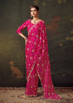 Magenta Pink Designer Tissue Silk Saree