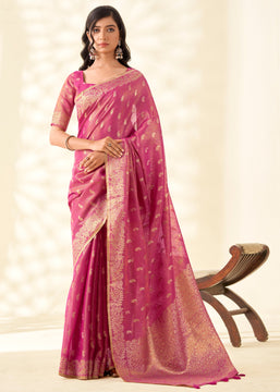 Dusky Pink Woven Linen Tissue Silk Saree
