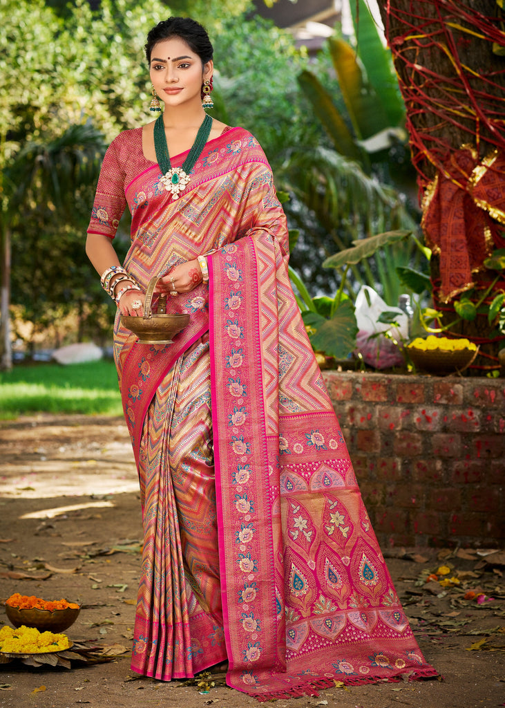 Magenta Pink Dual Tone Woven Banarasi Silk Saree