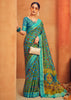 Turquoise Blue Printed Georgette Silk Saree