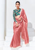 Shiny Peach Designer Organza Tissue Silk Saree With Printed Blouse