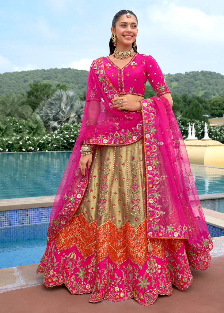 Rani Pink & Gold Embroidered Lehenga