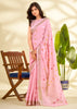 Blush Pink Woven Linen Silk Saree
