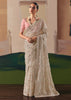 Sand Beige Embroidered Designer Silk Saree