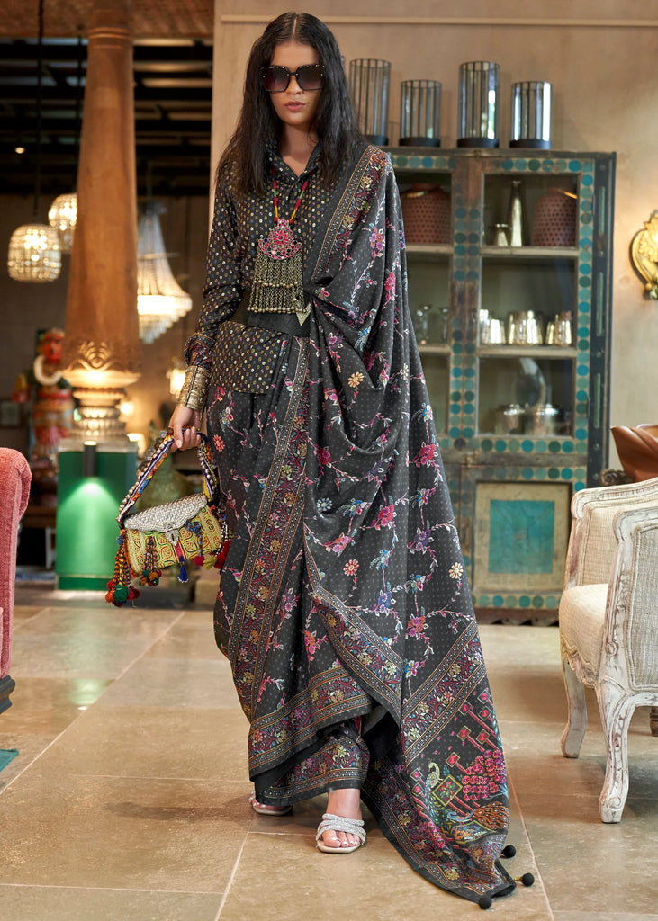 Pirate Black Printed Soft Silk Saree