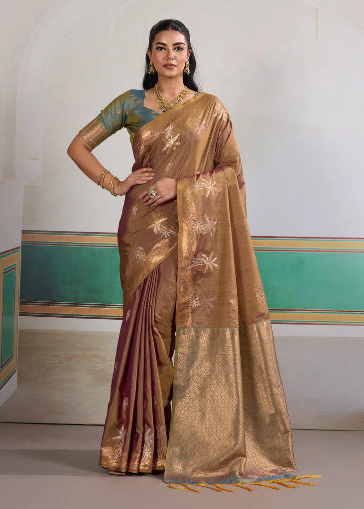 Hazel Brown Woven Tussar Silk Saree