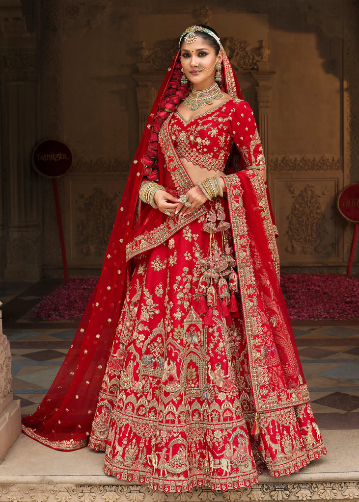 Wedding Red Heavy Embroidered Designer Lehenga