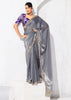 Silver Grey Embroidered Designer Silk Saree